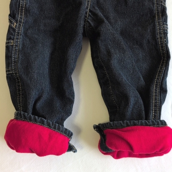 oshkosh b'gosh vestbak fleece lined dark wash denim overalls 24 months baby boy - Picture 3 of 11